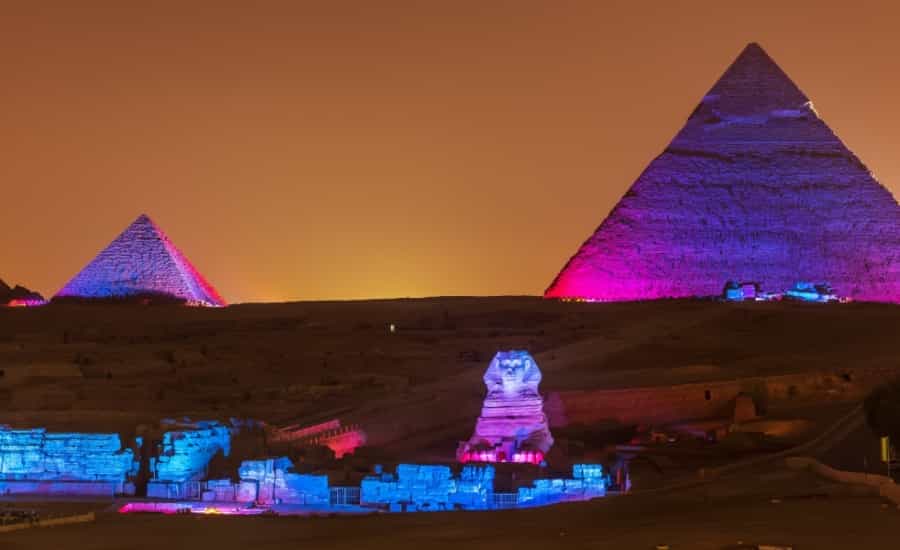 Pyramids & Cairo by night
